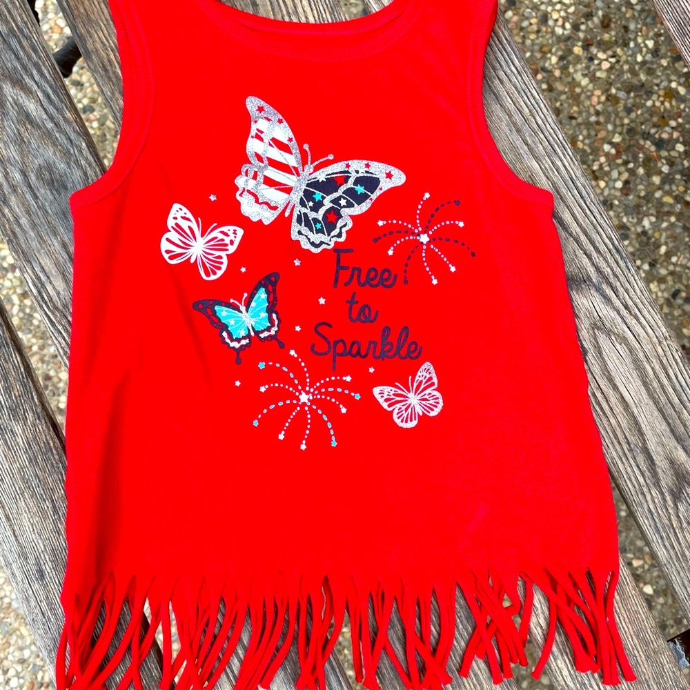 Patriotic, Butterfly, Free to Sparkle Tank Top, Size 5T